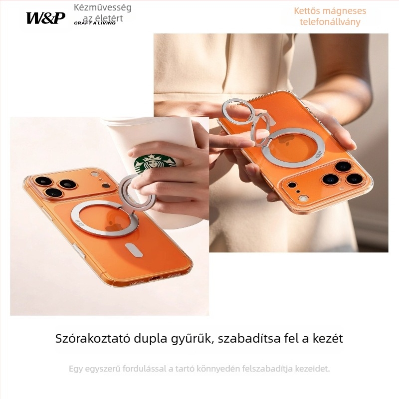 W&P Kétgyűrűs mágneses telefon-tartó, 360°-ban forgó gyűrű, MagSafe hátlap, ötvözet