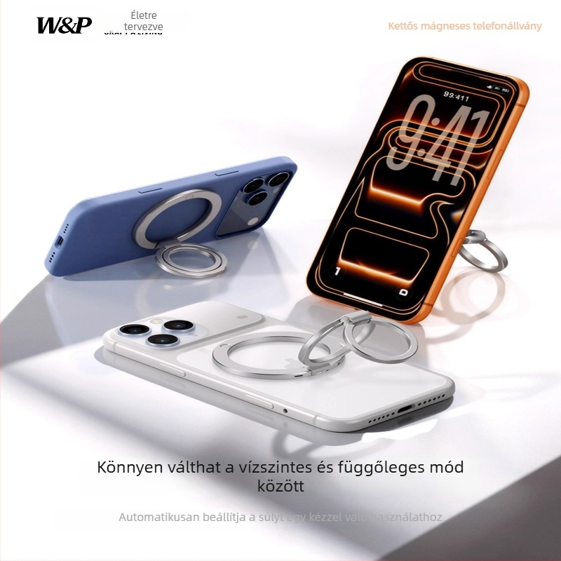 W&P Kétgyűrűs mágneses telefon-tartó, 360°-ban forgó gyűrű, MagSafe hátlap, ötvözet