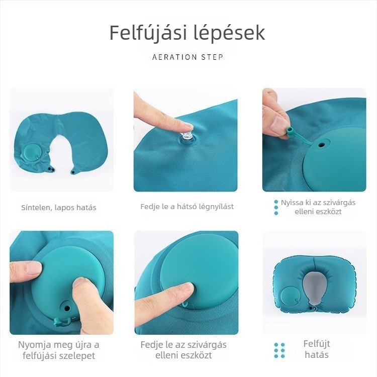 Felfújható U-alakú párna gáz töltettel, TPU laminált szövettel, tömeg 0,5 kg alatt, felnőtteknek