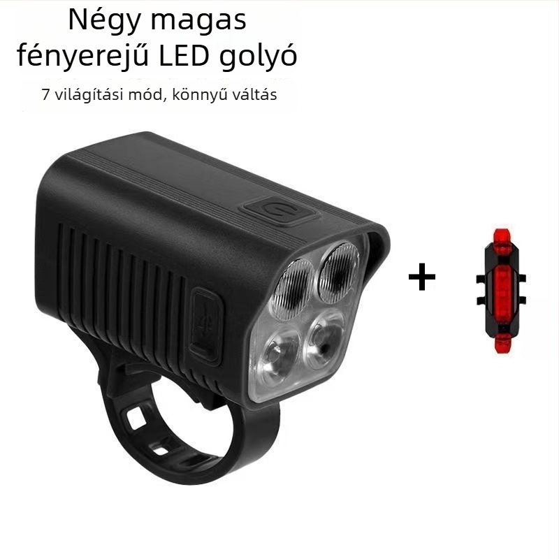 Kerékpár előfény és hátsó lámpa készlet | Magas fényerő | Kompatibilis országúti és MTB kerékpárokkal | Éjszakai kerékpározás