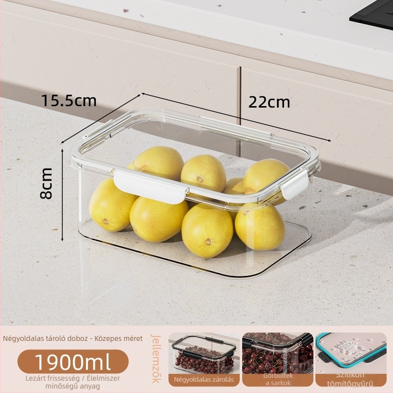Élelmiszer-minőségű PET frissesség-tároló doboz, átlátszó zárható, fagyasztásra és nedvességálló, nagy kapacitású gyümölcs- és zöldség tároló
