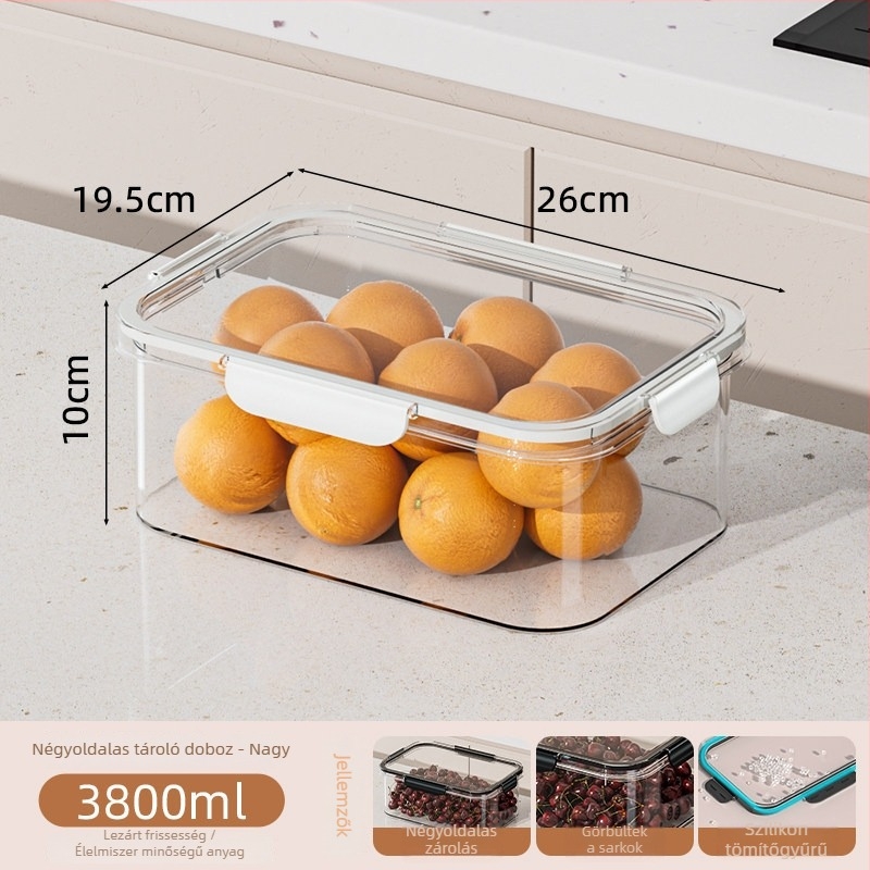 Élelmiszer-minőségű PET frissesség-tároló doboz, átlátszó zárható, fagyasztásra és nedvességálló, nagy kapacitású gyümölcs- és zöldség tároló