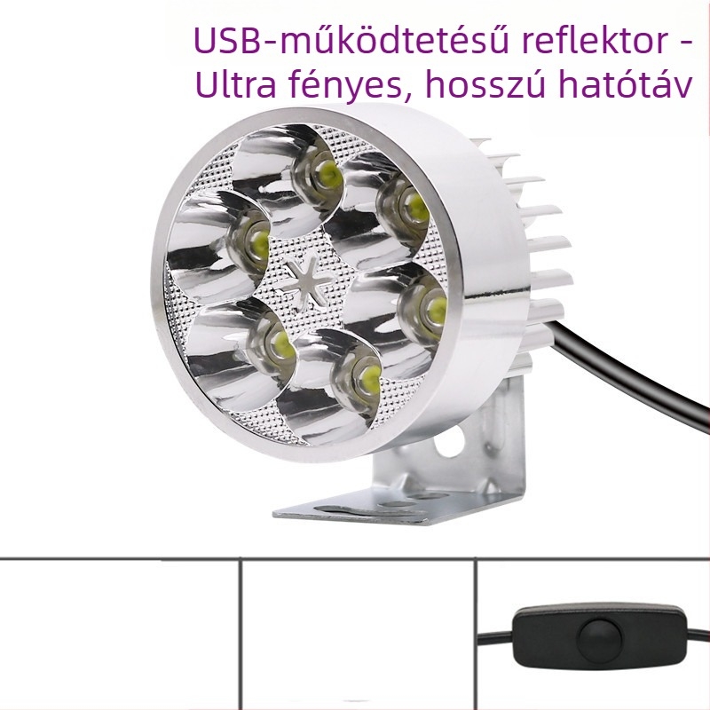 Kerékpár lámpa USB töltőporttal és LED spotfénnyel, nagy fényerő, kemping világítás