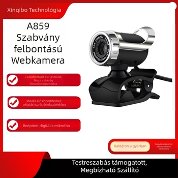 HD USB webkamera számítógépekhez, 640x480 felbontás, 30 FPS, USB 2.0, manuális fókusz, beépített mikrofon
