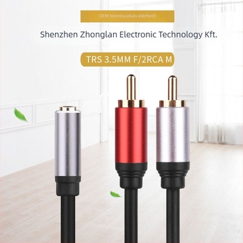 3,5 mm TRS audio kábel két RCA-hoz - aranyozott csatlakozók, rézmag ónnal bevont, RoHS tanúsítvány, Modell Yr-3633