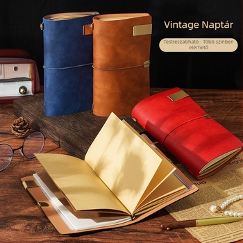 Vintage Retro Planner Notesz Műbőr Borítóval, Oldalas Kötés, Dowling Papír 100 g, 1–50 Oldal