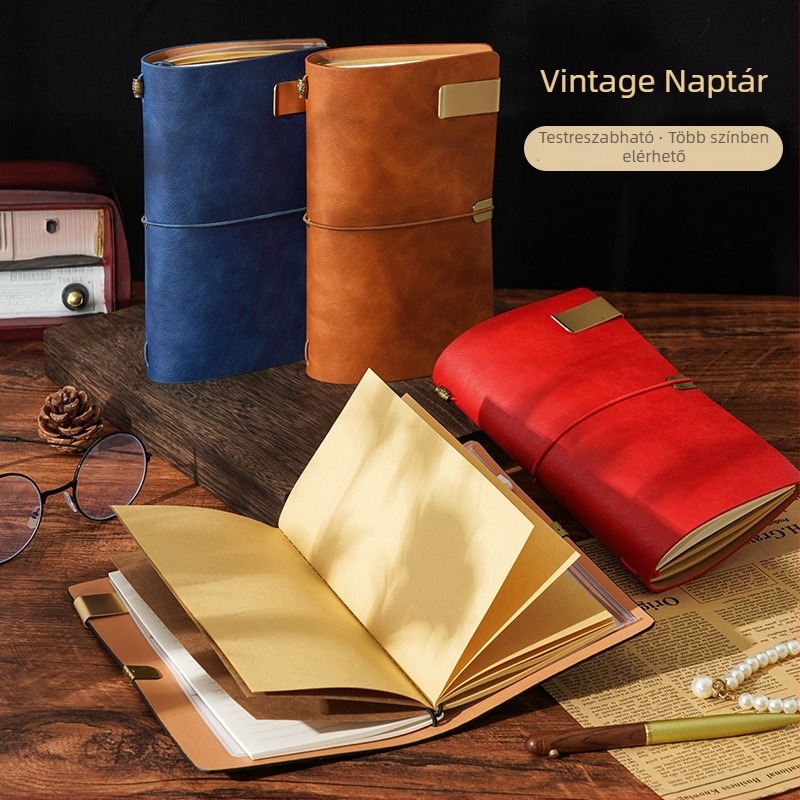 Vintage Retro Planner Notesz Műbőr Borítóval, Oldalas Kötés, Dowling Papír 100 g, 1–50 Oldal