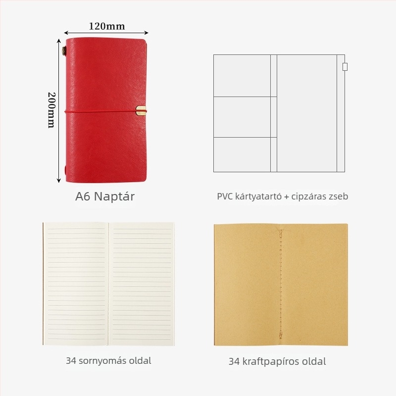 Vintage Retro Planner Notesz Műbőr Borítóval, Oldalas Kötés, Dowling Papír 100 g, 1–50 Oldal