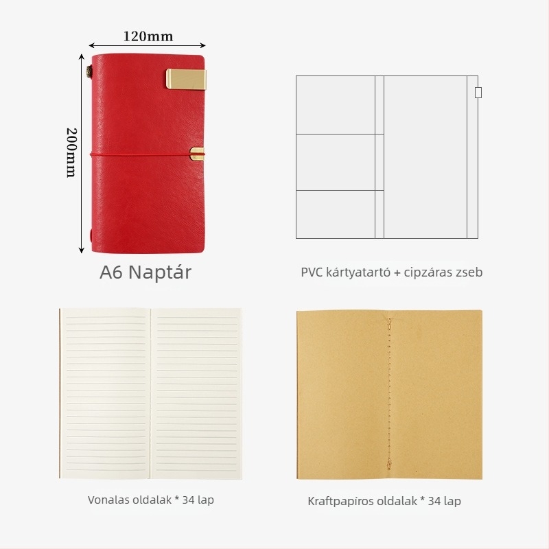 Vintage Retro Planner Notesz Műbőr Borítóval, Oldalas Kötés, Dowling Papír 100 g, 1–50 Oldal