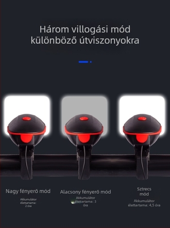 Első kerékpár LED lámpa nagy fényerővel éjszakai tekeréshez, kompatibilis a hegyi kerékpárokkal, csengővel és elektromos kürttel
