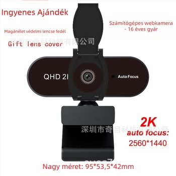 USB webkamera beépített mikrofonnal és lencsevédővel, 2560×1440 felbontásban 30fps, USB 2.0