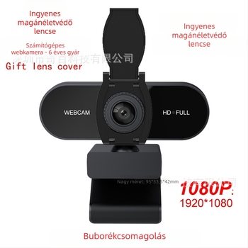 USB webkamera beépített mikrofonnal és lencsevédővel, 2560×1440 felbontásban 30fps, USB 2.0