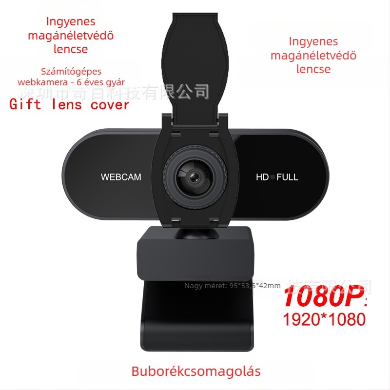 USB webkamera beépített mikrofonnal és lencsevédővel, 2560×1440 felbontásban 30fps, USB 2.0