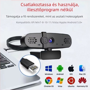 Számítógéphez tartozó webkamera beépített mikrofonnal online órákhoz és videókonferenciákhoz, 2560x1440 felbontás, 4MP szenzor, 30fps, USB 2.0