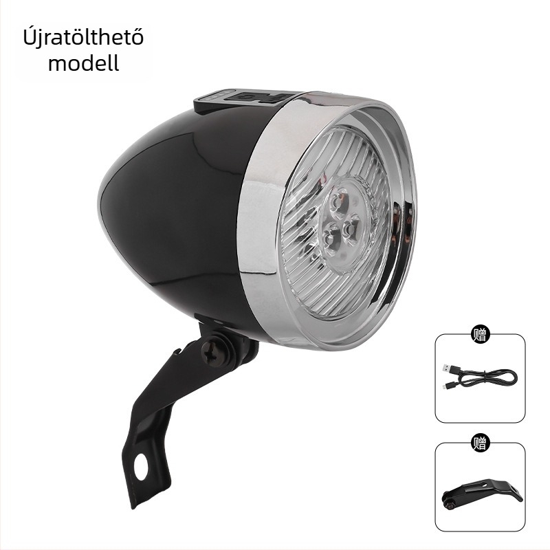 Első kerékpár lámpa USB-töltéses, 3-LED retro világítás MTB-hez - Yuuisd/Yusidi magánmárka