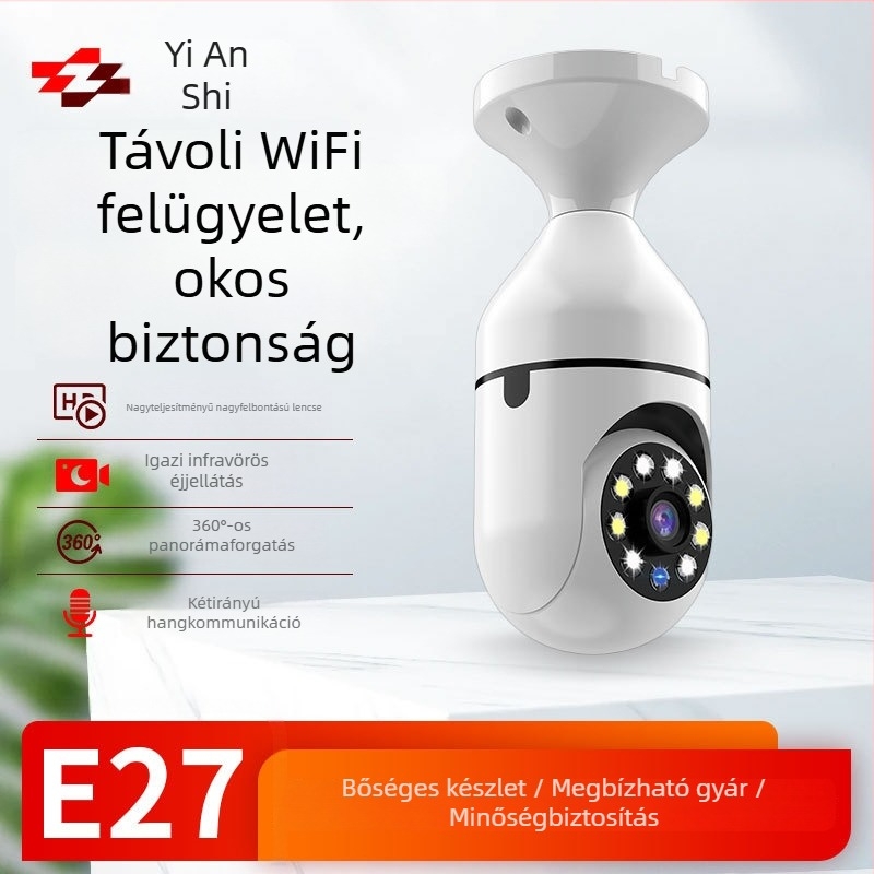 E27-es égő alakú IP kamera - 1080p, éjjellátás, WiFi, beltéri használatra, 3.6 mm objektív