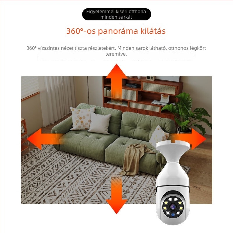 E27-es égő alakú IP kamera - 1080p, éjjellátás, WiFi, beltéri használatra, 3.6 mm objektív