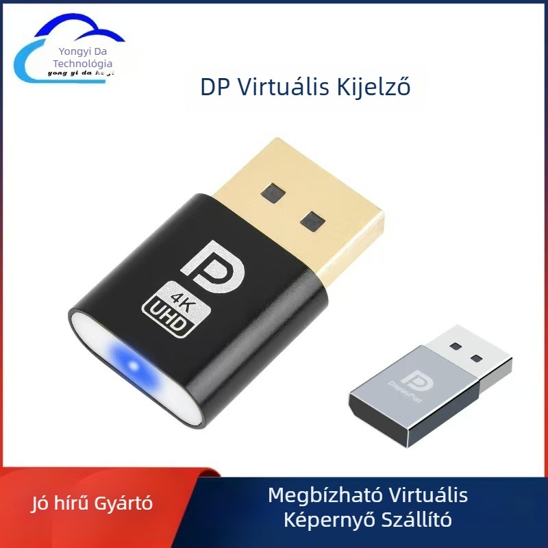 DP virtuális kijelző adapter, 1080P felbontás, Windows 7 kompatibilis, távoli felébresztés támogatott, vezeték nélküli kapcsolat