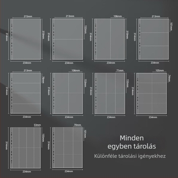 A4-es kártyaalbum átlátszó belső oldalakkal, 8 rácsos, Loose-Leaf refill, PP oldalak, 10 lap