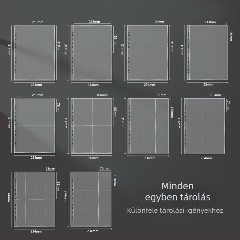 A4-es kártyaalbum átlátszó belső oldalakkal, 8 rácsos, Loose-Leaf refill, PP oldalak, 10 lap