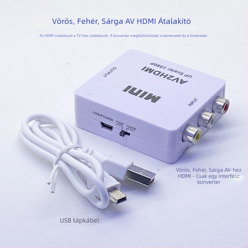 AV–HDMI átalakító – RCA/AV bemenet, 1920x1080, USB tápellátás (50 cm kábel), távoli ébresztés nélkül