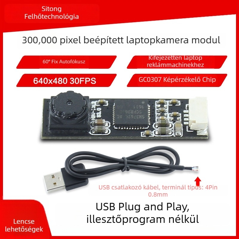 HBV1319 USB kamera modul, driver nélküli, GC0307 0.3MP szenzor, 640x480 felbontás, 30fps, USB 2.0, állandó fókusz