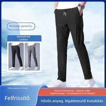 Férfi nyári laza szabású Ice Silk nadrág, légáteresztő, gyorsan száradó, derekán kötős zsinórral