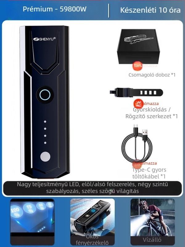 Kerékpár hátsó világítás – Ultra-bright éjszakai biciklizéshez, MTB és országúti kerékpárokhoz, USB-C töltés, csatolt rögzítés, 2000mAh, modell 8S5HS7TS8SS8