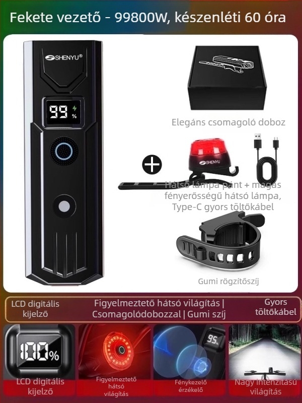Kerékpár hátsó világítás – Ultra-bright éjszakai biciklizéshez, MTB és országúti kerékpárokhoz, USB-C töltés, csatolt rögzítés, 2000mAh, modell 8S5HS7TS8SS8
