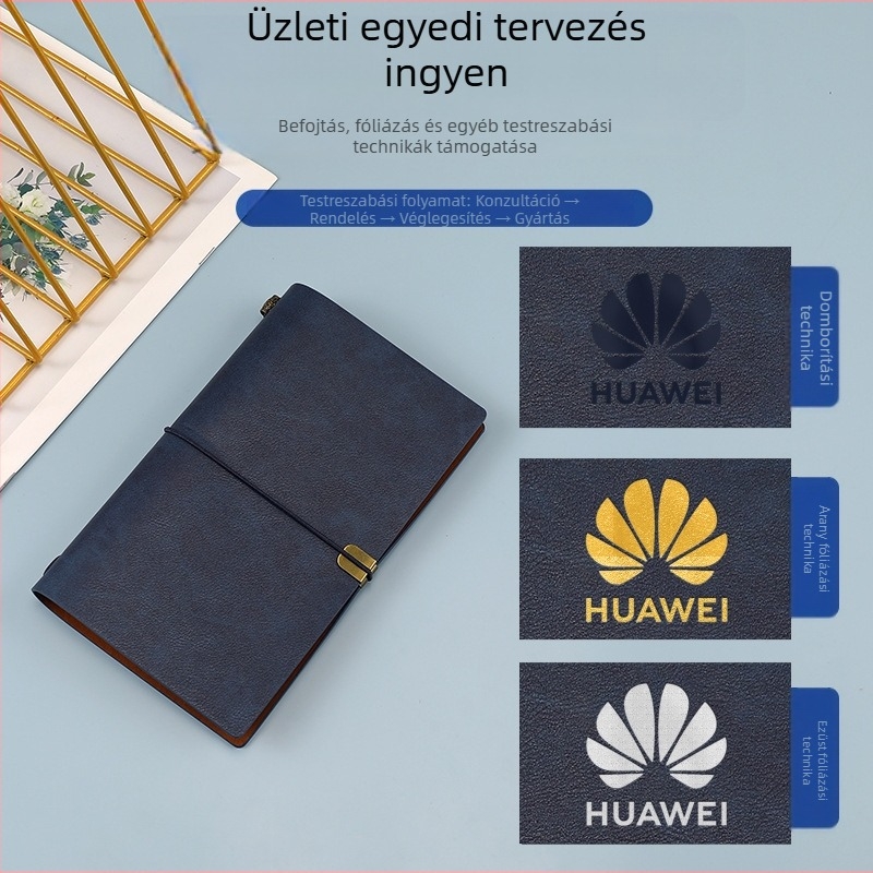 PU borítású retro jegyzetfüzet kraft papír belső oldalakkal, drótos ragasztott kötés