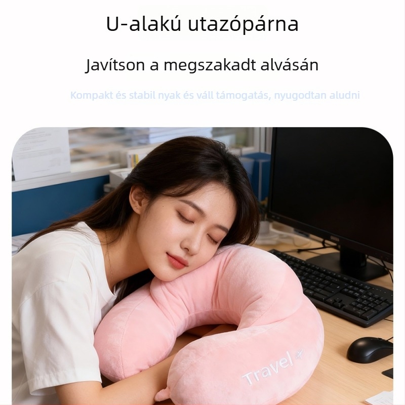 U-alakú nyakpárna XY-030, töltet PP pamut, anyaga Crystal fleece, modern minimalista stílus, felnőtteknek