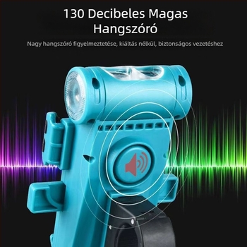 Kerékpár elsőfény beépített hangszóróval és telefontartóval, USB-C töltés, dupla T6 LED, 2000/3500 mAh akkumulátor