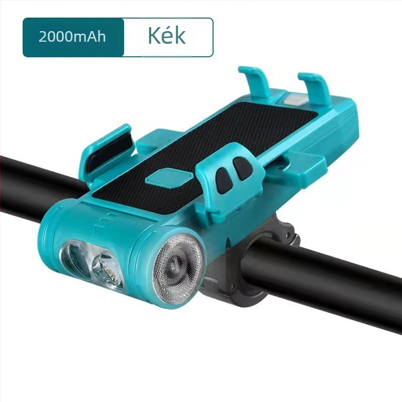 Kerékpár elsőfény beépített hangszóróval és telefontartóval, USB-C töltés, dupla T6 LED, 2000/3500 mAh akkumulátor