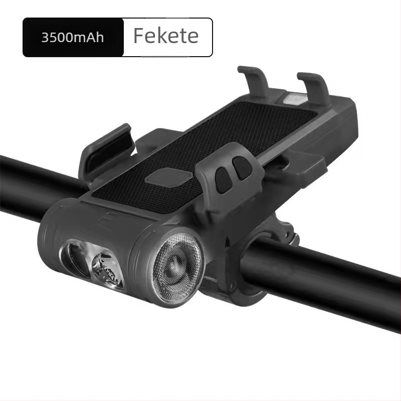 Kerékpár elsőfény beépített hangszóróval és telefontartóval, USB-C töltés, dupla T6 LED, 2000/3500 mAh akkumulátor