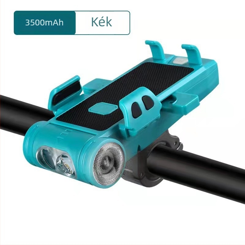 Kerékpár elsőfény beépített hangszóróval és telefontartóval, USB-C töltés, dupla T6 LED, 2000/3500 mAh akkumulátor
