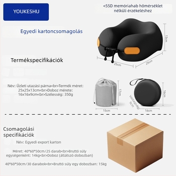 Személyre szabott utazó U-alakú nyakpárna memóriahab töltettel, repülőkhöz és autóúthoz