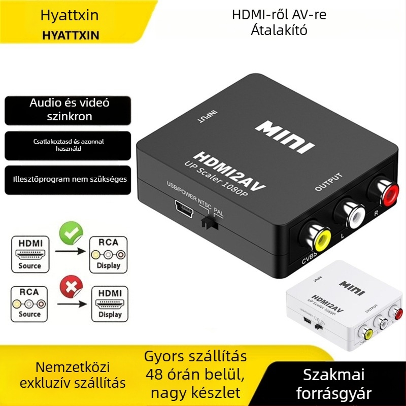 HDMI–ről AV-re konverter, 1080P, Modell H2A, Energiakezelés támogatott