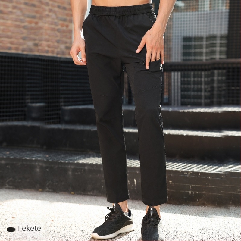 Férfi cropped sportnadrág, 90% nylon, gyorsan száradó, középmagas derekú, karcsú szabású, ősz, koreai stílus