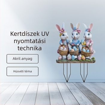 Akril kertdekoráció nyuszival és húsvéti tojásokkal, UV-nyomtatás, függő kertdekor, modern minimalist stílus