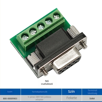 DB9 adapter hajlított dugókkal: férfi és női csatlakozók, RS-232/485/422 interfész, modell 800-00009904, kommunikációs alkalmazásokhoz