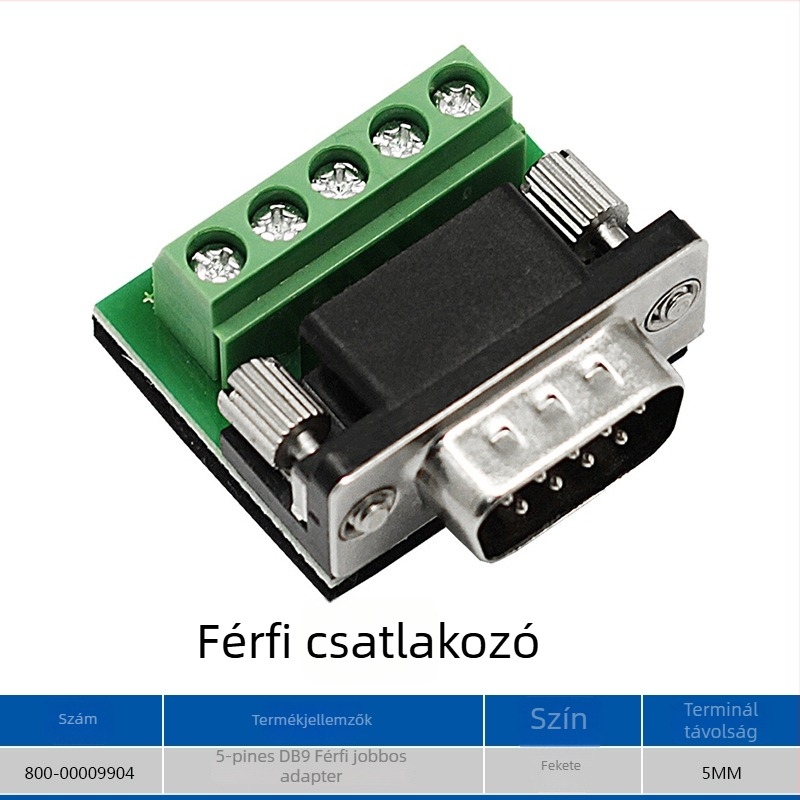 DB9 adapter hajlított dugókkal: férfi és női csatlakozók, RS-232/485/422 interfész, modell 800-00009904, kommunikációs alkalmazásokhoz