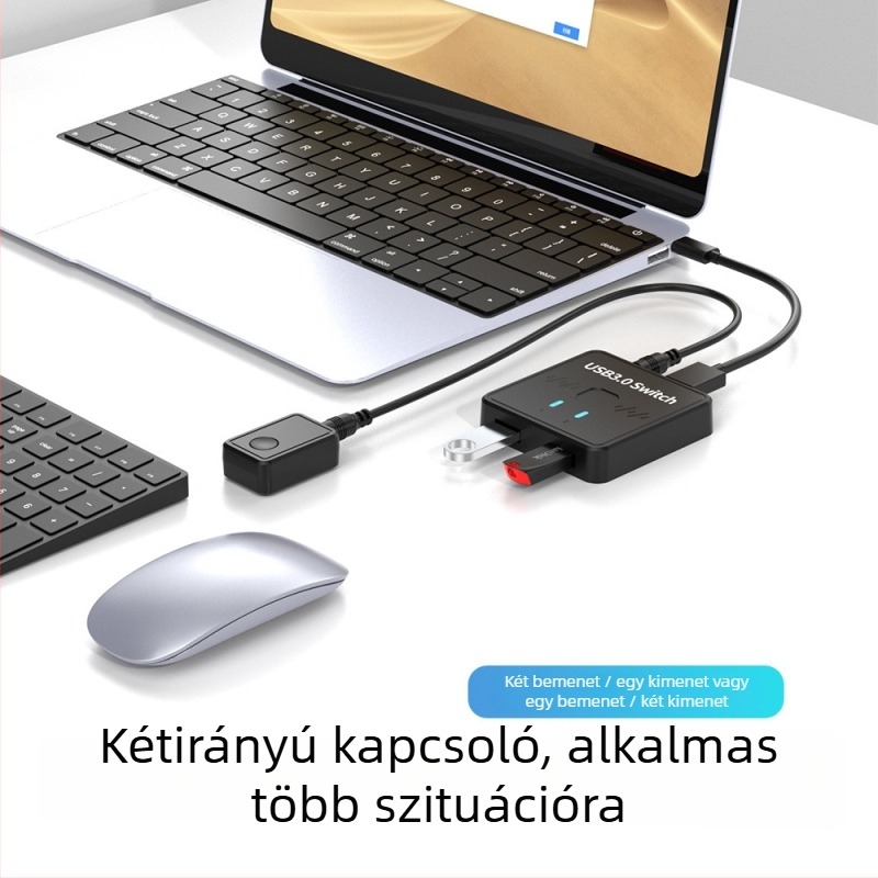 USB 3.0 kétirányú kapcsoló két számítógép között egy USB-eszköz megosztásához, 2 bemenet/1 kimenet, 1,2 m kábel, modell LYL-SW301, Windows 7–11 kompatibilis