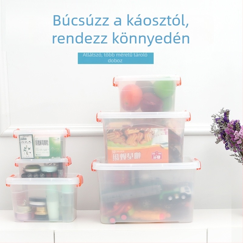 Műanyag asztali tároló doboz, megerősített átlátszó dizájn, PP anyag, többfunkciós, hordozható, porálló