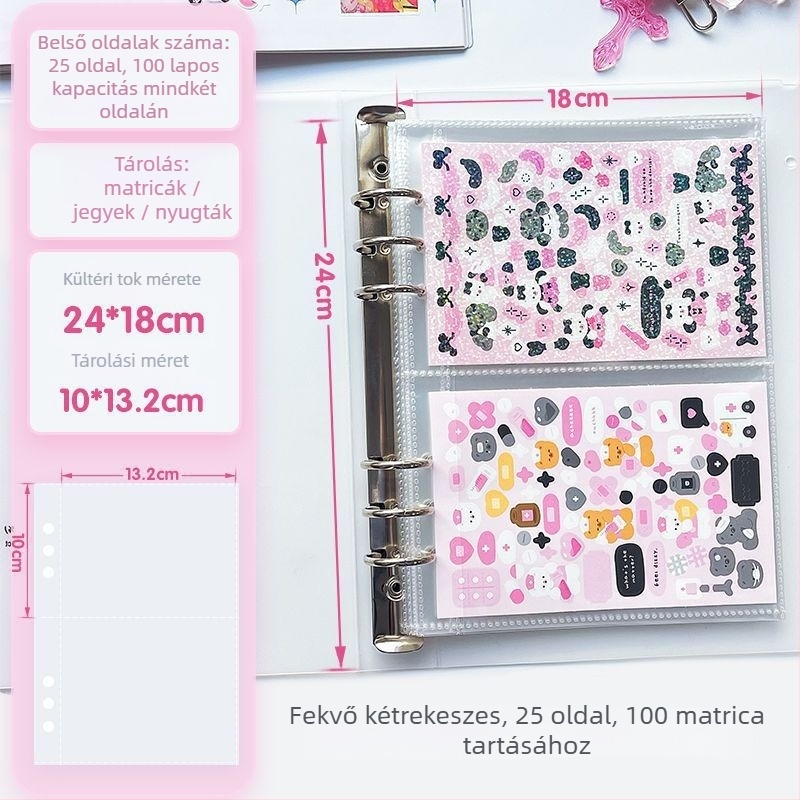 Oldalankénti tárolóalbum matricák és kivágott kártyákhoz, több stílus; belső oldalak anyagai: műanyag, PVC, papír, PP; alapcsomagolás