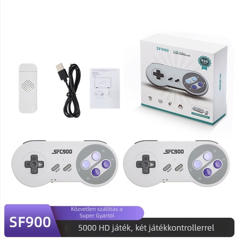 SF900 játékkonzol retro HD dizájnnal, TV-kompatibilis, két vezeték nélküli kontrollerek, 4GB memória