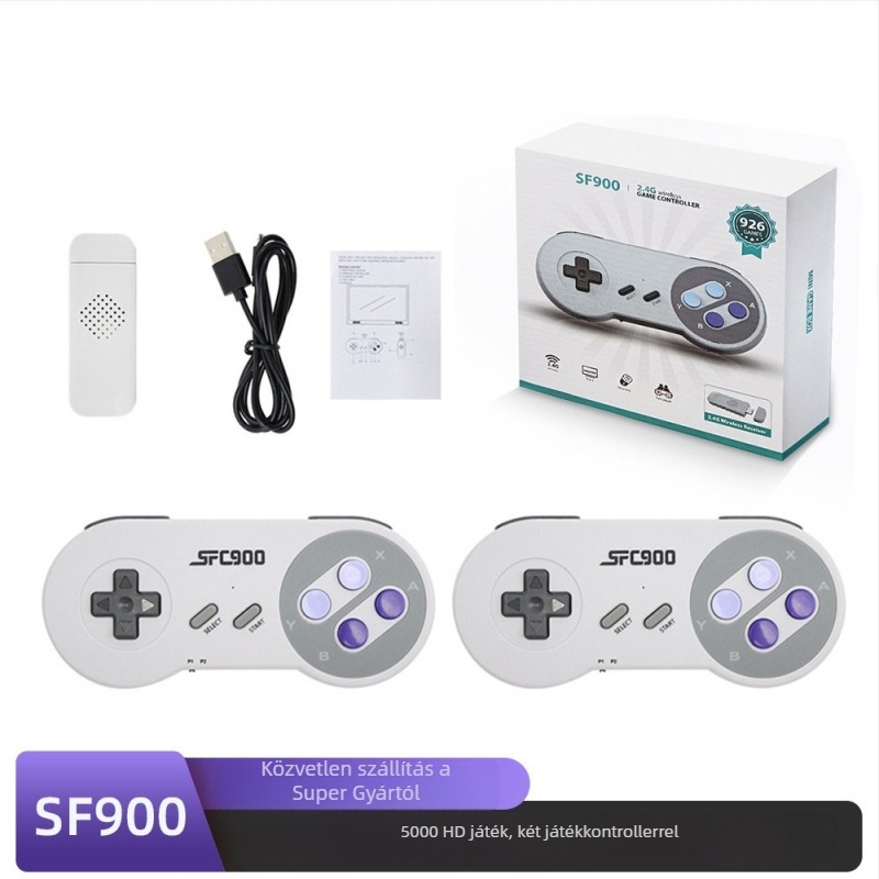 SF900 játékkonzol retro HD dizájnnal, TV-kompatibilis, két vezeték nélküli kontrollerek, 4GB memória