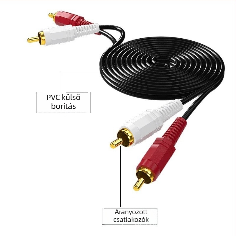 2RCA audio kábel, aranyozott rézmaggal, kompatibilis digitális eszközökkel