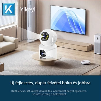 Kettős objektívű IP kamera 360°-os forgással, 1080p felbontás, 3,6 mm objektív, beltéri éjjeli látás (0.001 lux minimális megvilágítás)