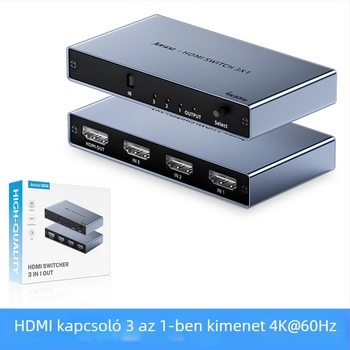 HDMI kapcsoló, 3 bemenet 1 kimenet, 4K60Hz, HDMI 2.0, távirányító