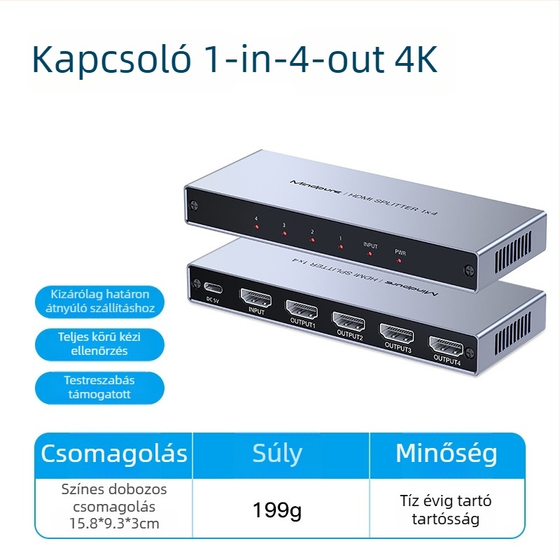 Mindpure HDMI osztó 1×2, 4K 3840x2160, videójel kiterjesztése